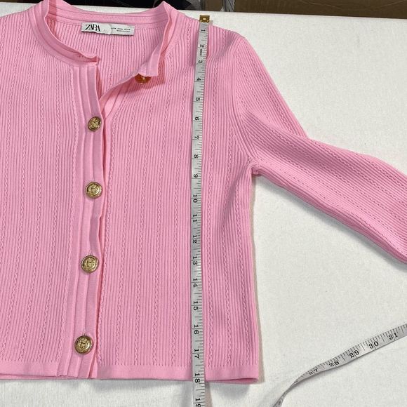 Zara Pink Knit Button Down Cardigan Sweater Women's Size M Barbiecore Academia - Picture 9 of 11